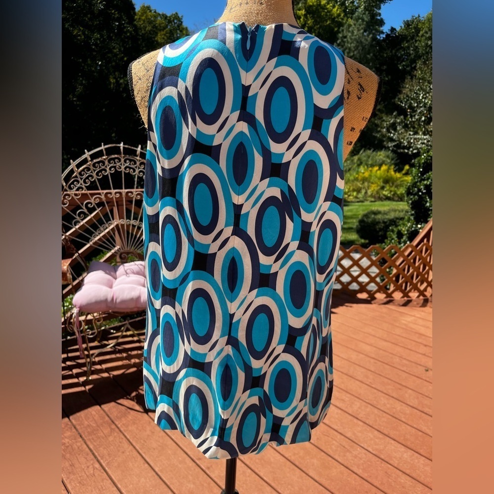 Blue Geometric Pattern Women's Top 100% silk - Picture 5 of 15
